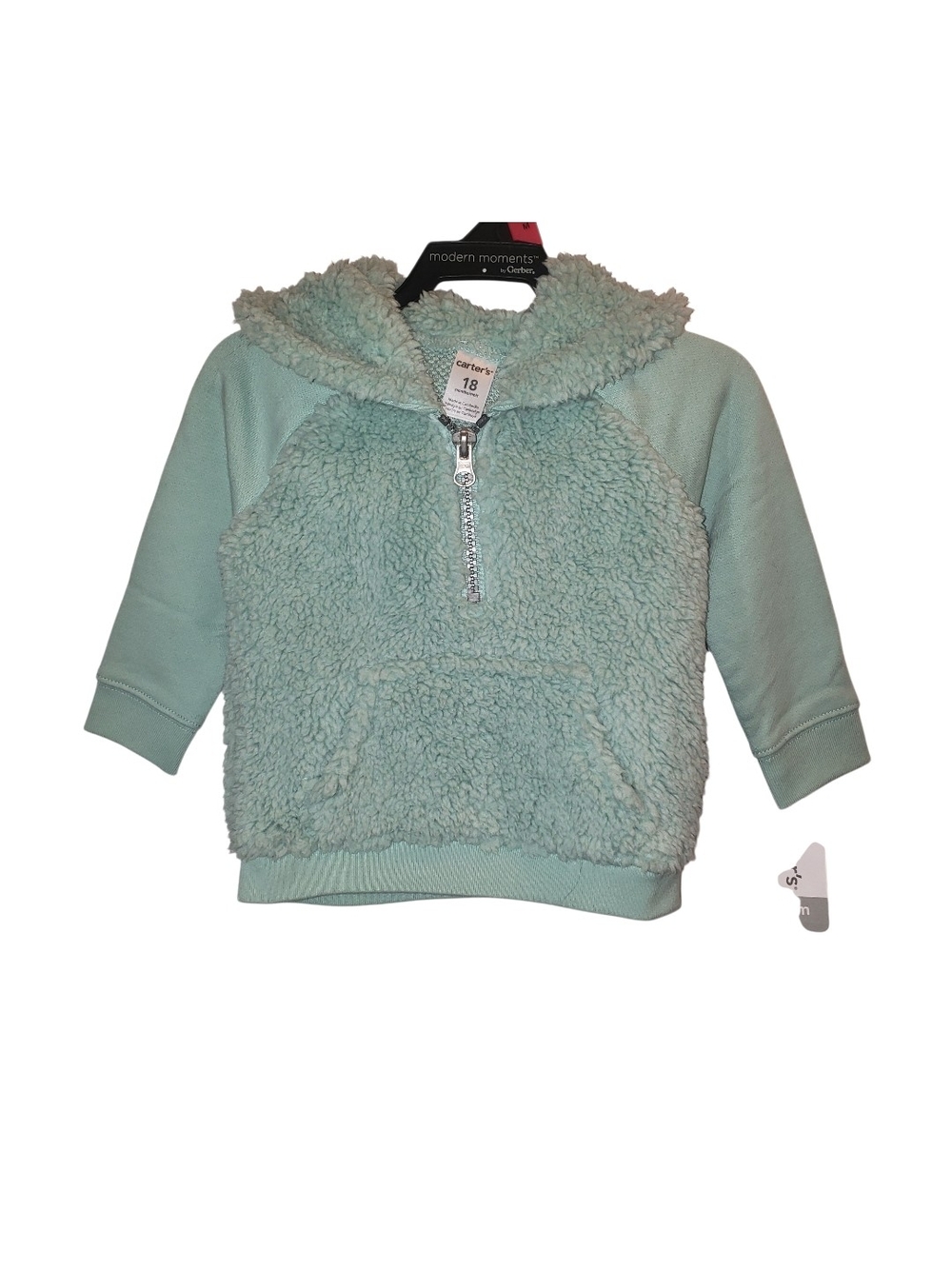 Carter's Sherpa Quarter-Zip Hoodie in Mint Green